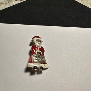 Signed AAi Red Enamel Merry Christmas Santa Claus Holiday Brooch Pin